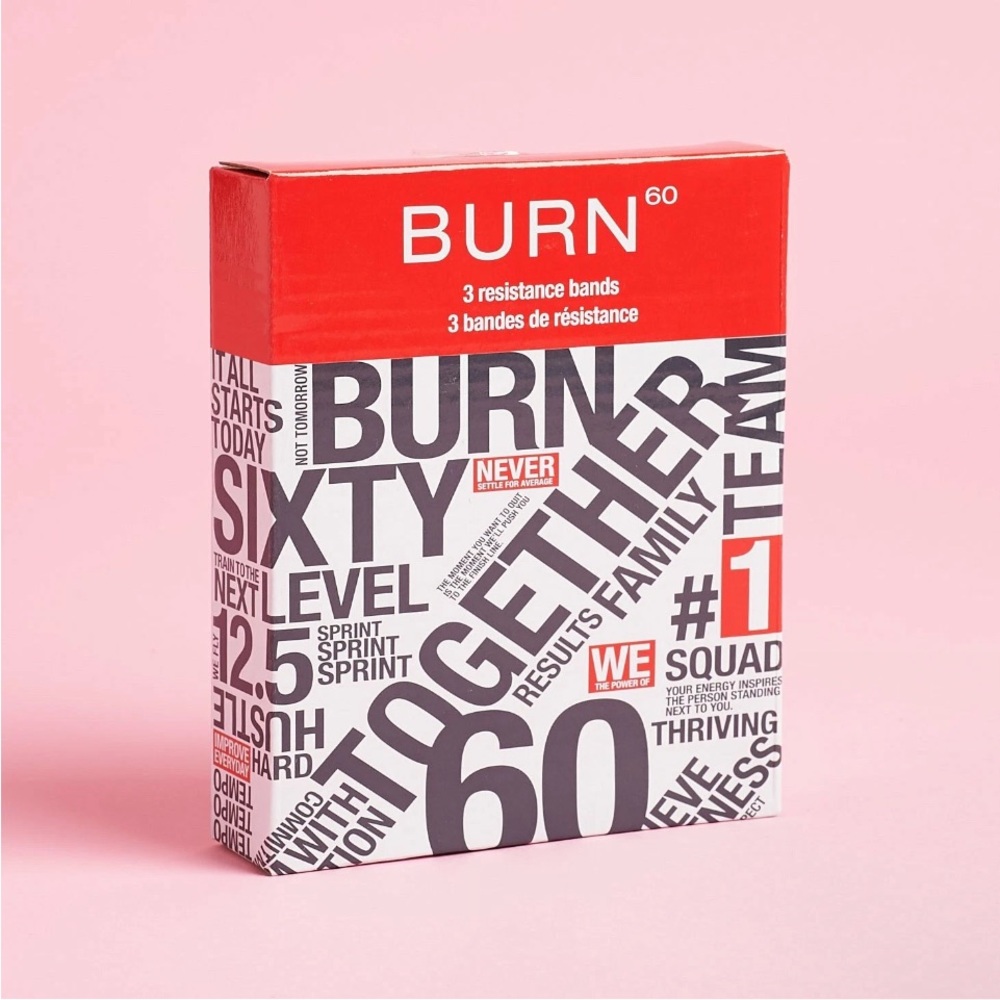 NIB Burn 60 Resistance Bands Set of 3 Light, Medium and Heavy Resistance Bands